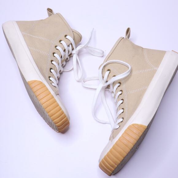 J.CREW Classic High-Top Sneakers Desert Sand Canvas Lace Up Casual Women's 8 - Picture 1 of 9